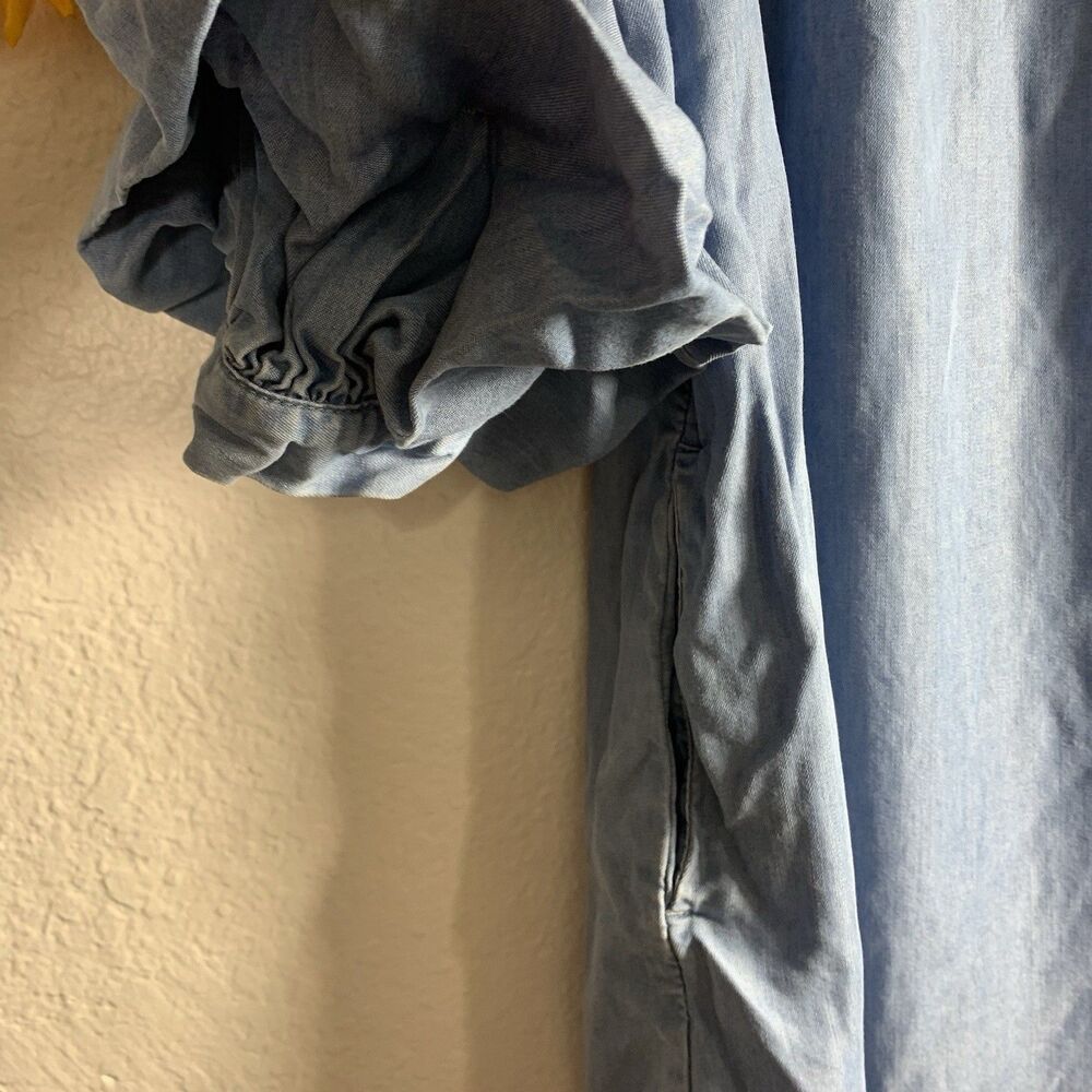 Zara Woman Blue Denim Ruffle Tiered Sleeve Short Off The Shoulder Dress Size XS - Picture 7 of 9